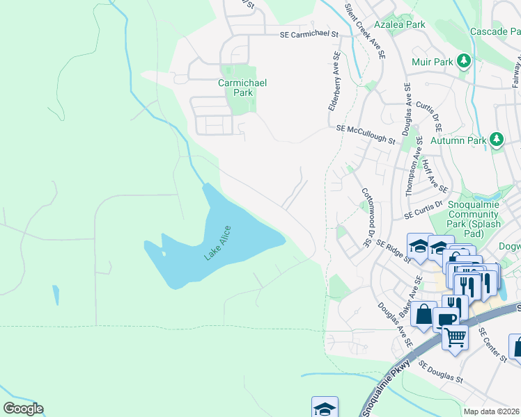map of restaurants, bars, coffee shops, grocery stores, and more near 7409 Lake Alice Road Southeast in Fall City