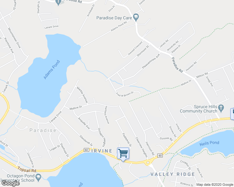 map of restaurants, bars, coffee shops, grocery stores, and more near 23 Fred W Brown Drive in Paradise
