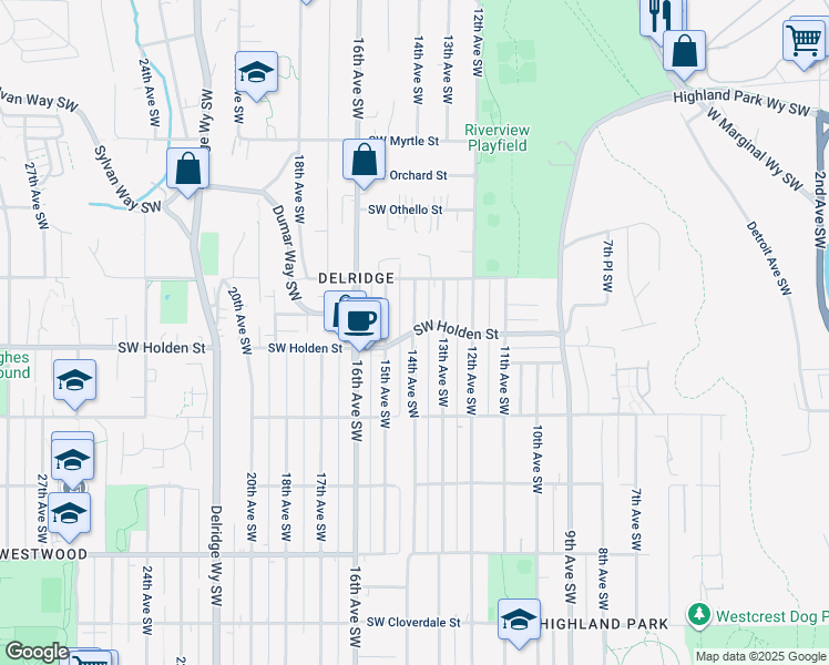 map of restaurants, bars, coffee shops, grocery stores, and more near 7706 15th Avenue Southwest in Seattle