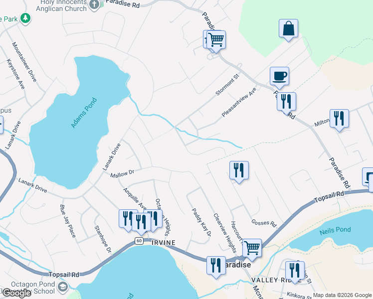 map of restaurants, bars, coffee shops, grocery stores, and more near 33 Fred W Brown Drive in Paradise