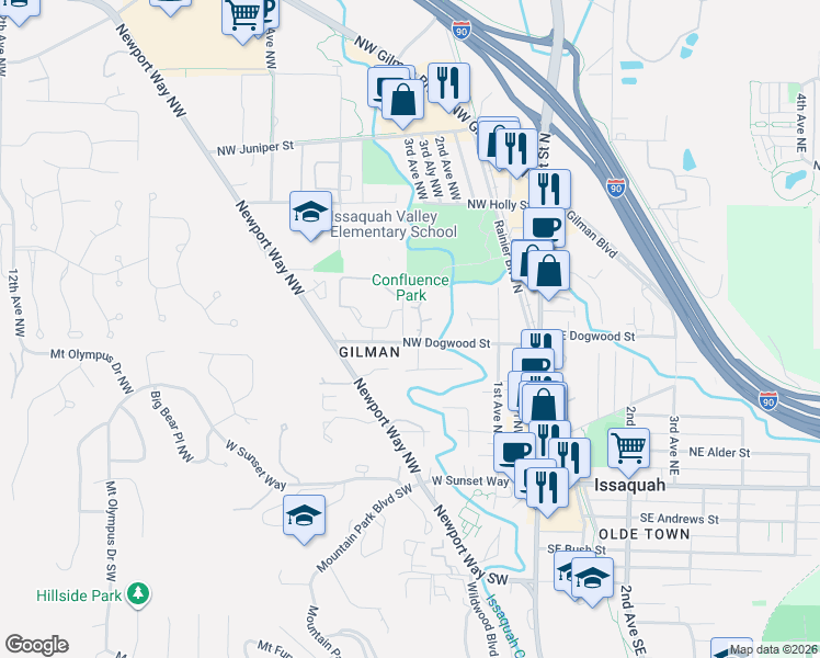 map of restaurants, bars, coffee shops, grocery stores, and more near 426 3rd Court Northwest in Issaquah
