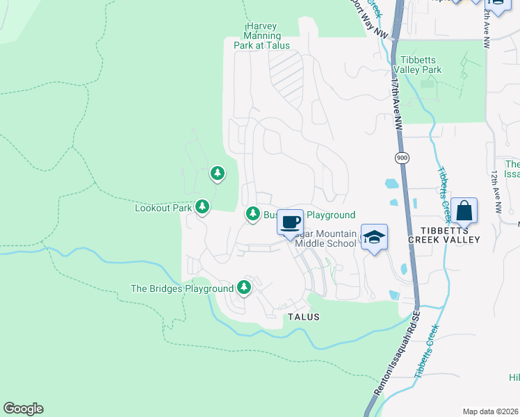 map of restaurants, bars, coffee shops, grocery stores, and more near 340 Shangri-La Way Northwest in Issaquah