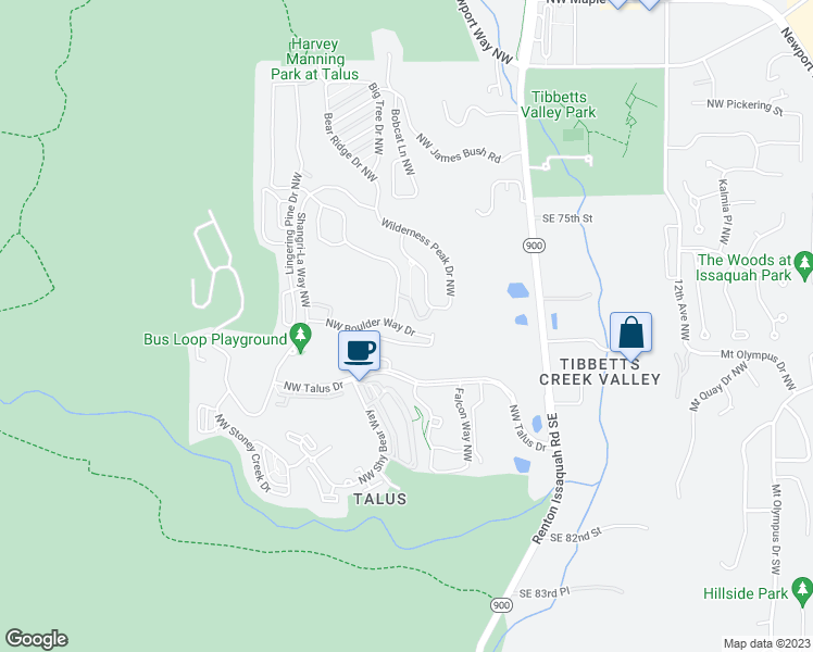 map of restaurants, bars, coffee shops, grocery stores, and more near 2062 Northwest Boulder Way Drive in Issaquah