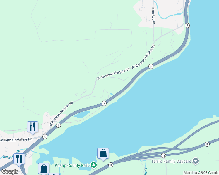 map of restaurants, bars, coffee shops, grocery stores, and more near 2640 Washington 3 in Bremerton