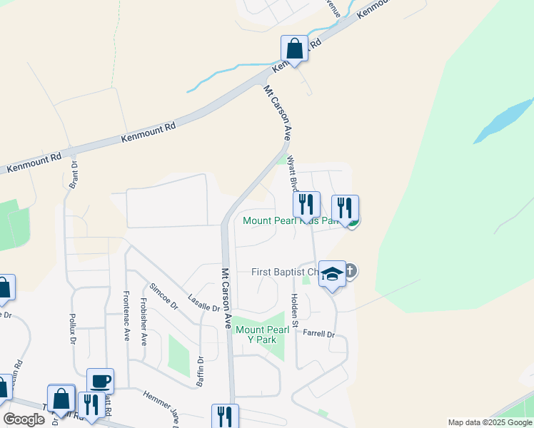 map of restaurants, bars, coffee shops, grocery stores, and more near 46 Finlaystone Drive in Mount Pearl