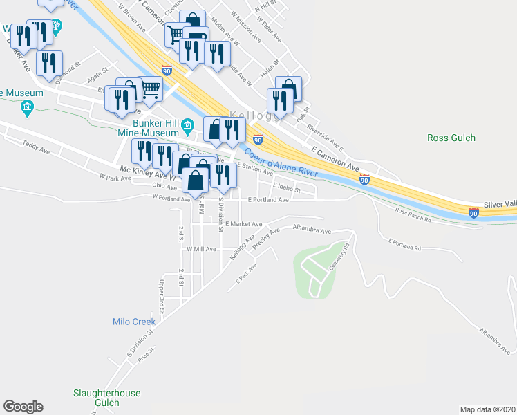 map of restaurants, bars, coffee shops, grocery stores, and more near 116 South Elm Street in Kellogg
