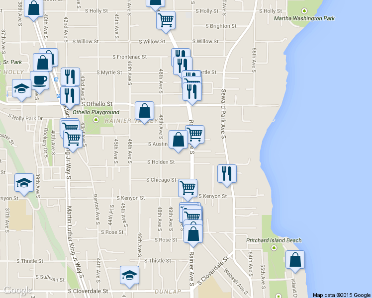map of restaurants, bars, coffee shops, grocery stores, and more near 4836 South Austin Street in Seattle