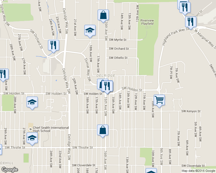 map of restaurants, bars, coffee shops, grocery stores, and more near in Seattle