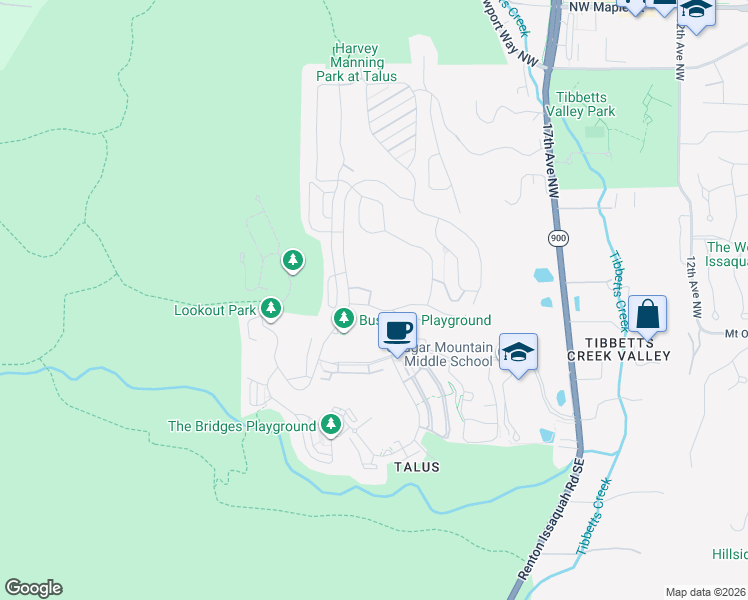 map of restaurants, bars, coffee shops, grocery stores, and more near 402 Northwest Pebble Lane in Issaquah