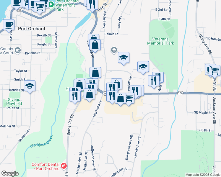 map of restaurants, bars, coffee shops, grocery stores, and more near 977 Mitchell Avenue in Port Orchard