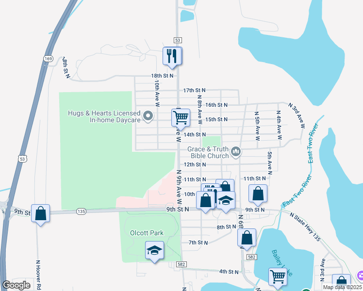 map of restaurants, bars, coffee shops, grocery stores, and more near 820 14th Street North in Virginia