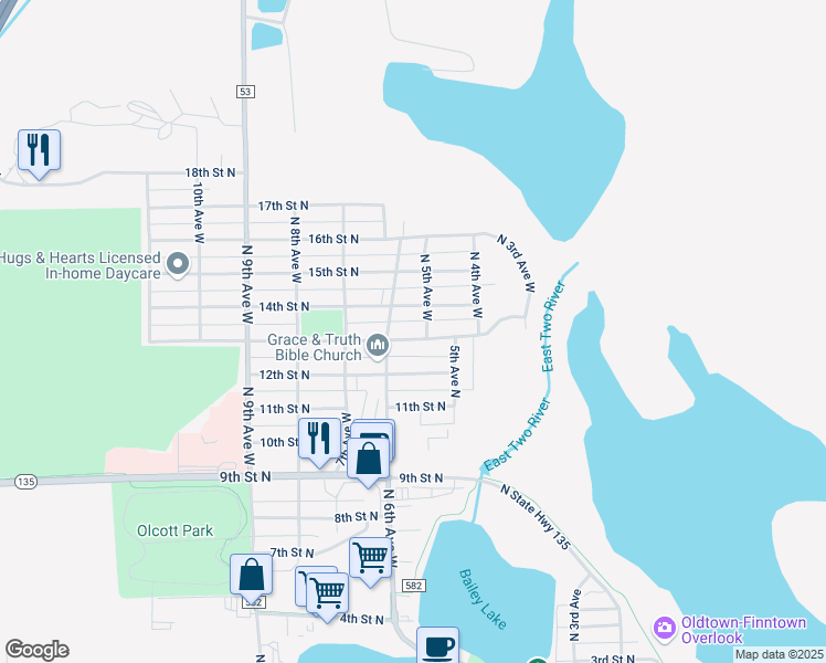 map of restaurants, bars, coffee shops, grocery stores, and more near 506 14th Street North in Virginia