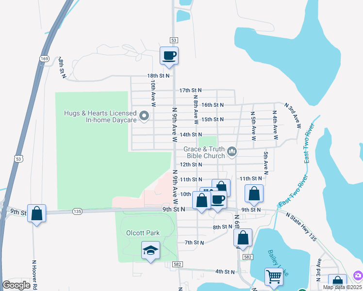 map of restaurants, bars, coffee shops, grocery stores, and more near 820 14th Street North in Virginia