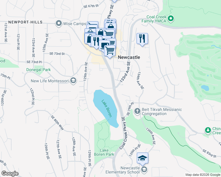 map of restaurants, bars, coffee shops, grocery stores, and more near in Newcastle