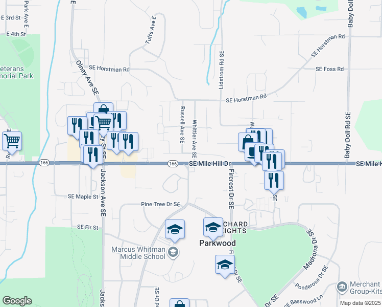 map of restaurants, bars, coffee shops, grocery stores, and more near Southeast Lovell Street in Port Orchard