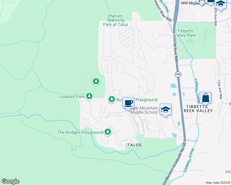 map of restaurants, bars, coffee shops, grocery stores, and more near 380 Shangrila Way Northwest in Issaquah
