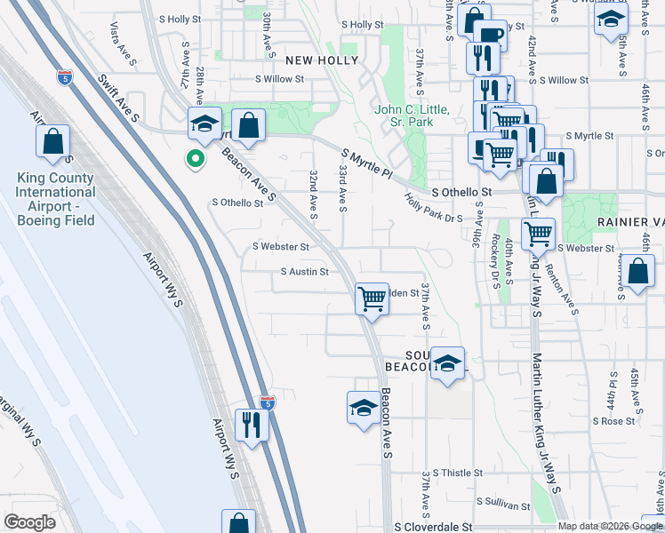 map of restaurants, bars, coffee shops, grocery stores, and more near in Seattle