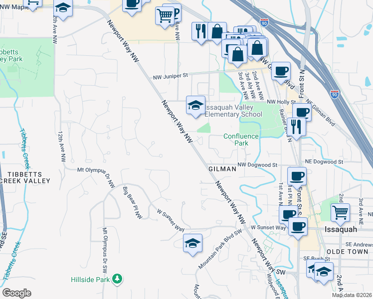 map of restaurants, bars, coffee shops, grocery stores, and more near 515 Newport Way Northwest in Issaquah