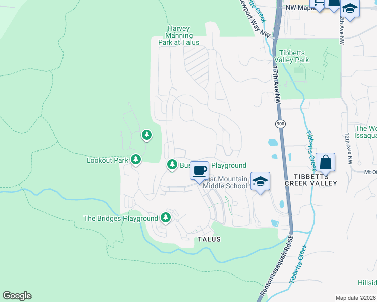 map of restaurants, bars, coffee shops, grocery stores, and more near 402 Northwest Pebble Lane in Issaquah