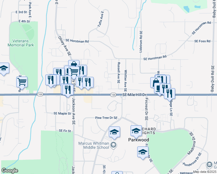 map of restaurants, bars, coffee shops, grocery stores, and more near 1500 Russell Avenue Southeast in Port Orchard