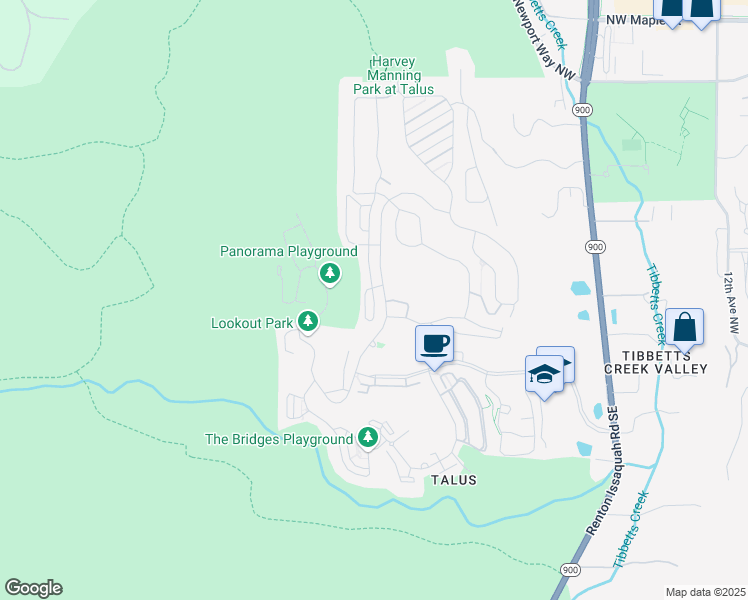 map of restaurants, bars, coffee shops, grocery stores, and more near 341 Shangri-La Way Northwest in Issaquah