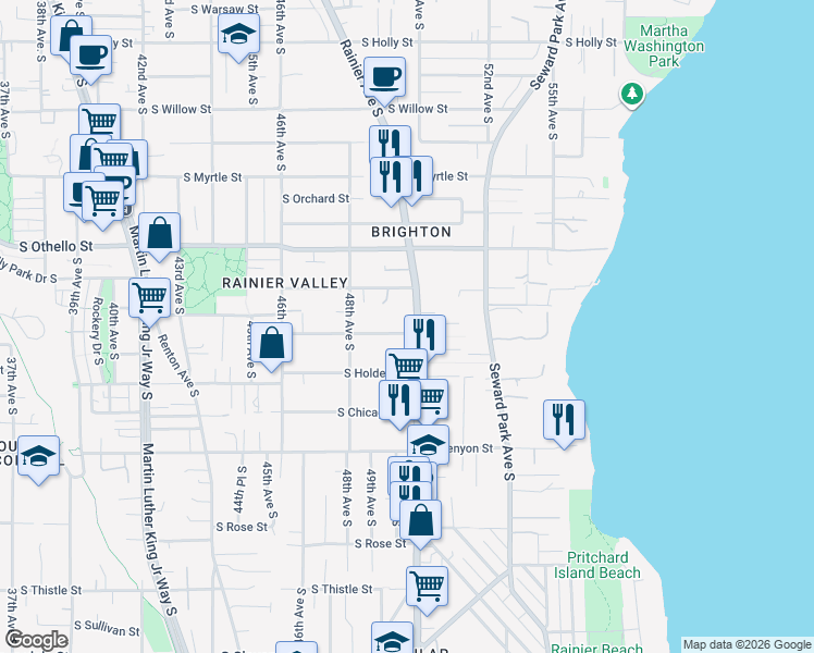 map of restaurants, bars, coffee shops, grocery stores, and more near 4836 South Austin Street in Seattle