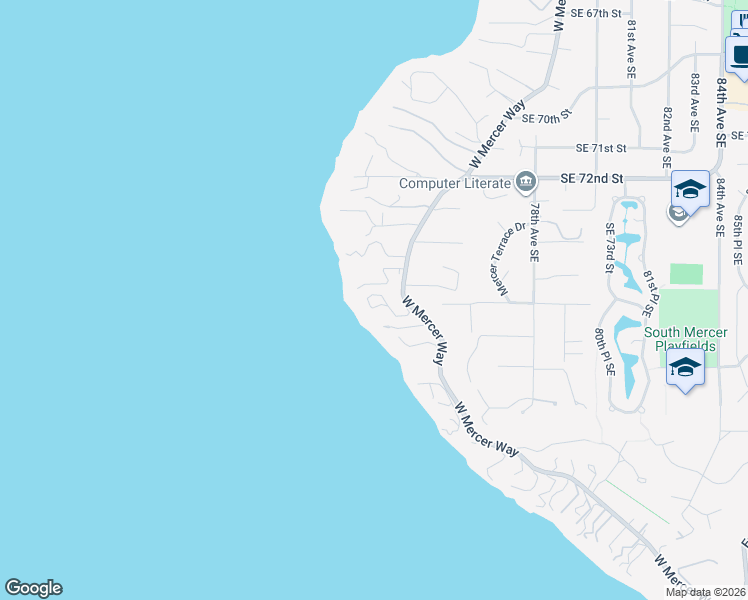 map of restaurants, bars, coffee shops, grocery stores, and more near 7453 West Mercer Way in Mercer Island