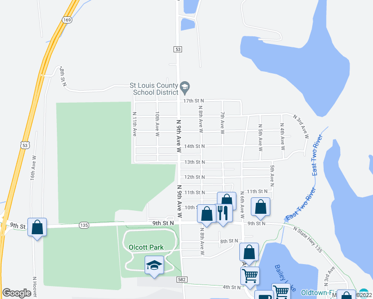 map of restaurants, bars, coffee shops, grocery stores, and more near 820 14th Street North in Virginia