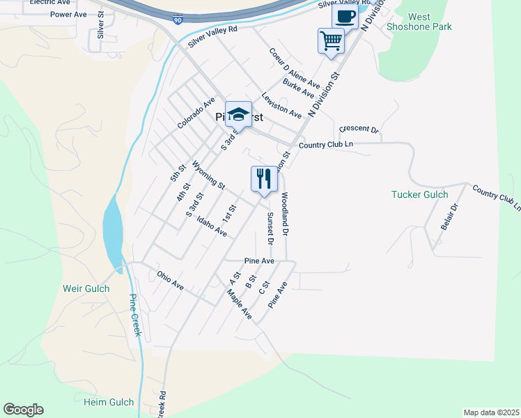map of restaurants, bars, coffee shops, grocery stores, and more near 301 South Division Street in Pinehurst