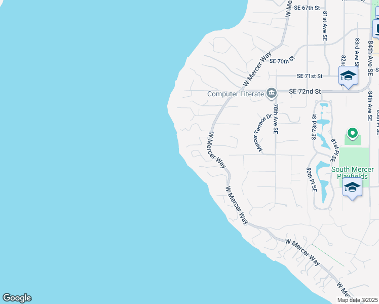map of restaurants, bars, coffee shops, grocery stores, and more near 7453 West Mercer Way in Mercer Island