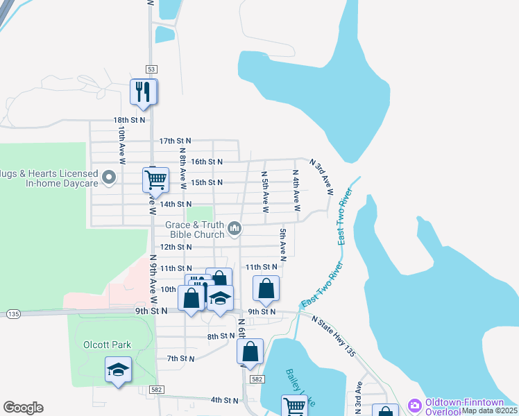 map of restaurants, bars, coffee shops, grocery stores, and more near 506 14th Street North in Virginia