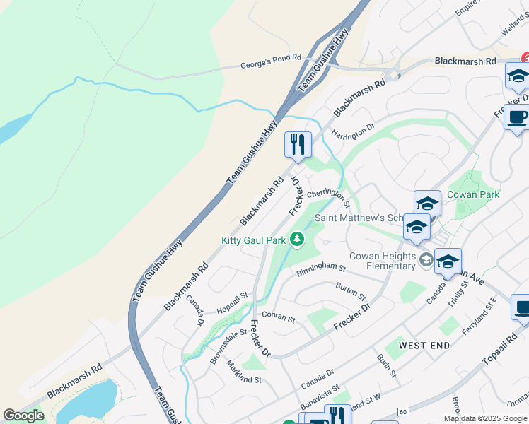 map of restaurants, bars, coffee shops, grocery stores, and more near 28 Bellevue Crescent in Saint John's