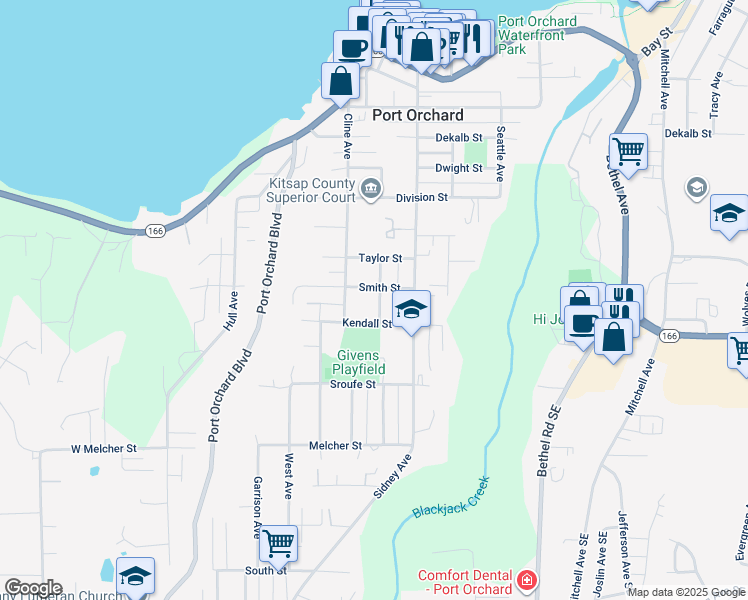 map of restaurants, bars, coffee shops, grocery stores, and more near 908 Austin Avenue in Port Orchard