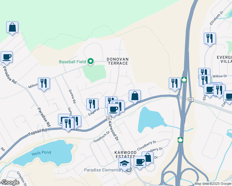 map of restaurants, bars, coffee shops, grocery stores, and more near 3 Ranger Avenue in Paradise