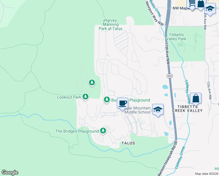 map of restaurants, bars, coffee shops, grocery stores, and more near 428 Shangri-La Way Northwest in Issaquah