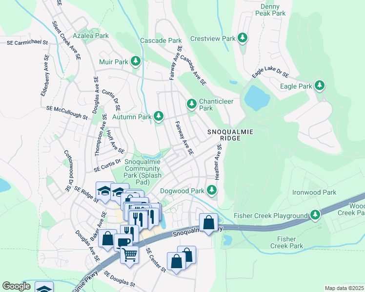 map of restaurants, bars, coffee shops, grocery stores, and more near 35306 Southeast Sequoia Place in Snoqualmie