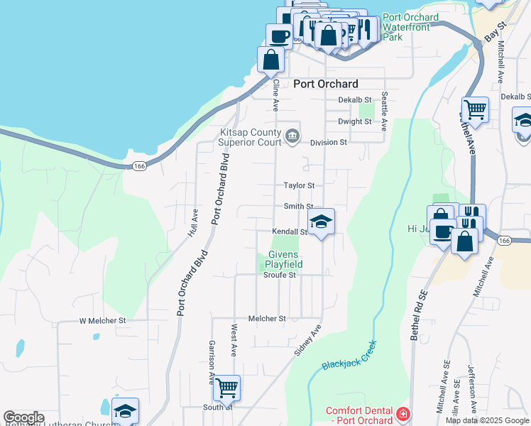 map of restaurants, bars, coffee shops, grocery stores, and more near 530 Smith Street in Port Orchard