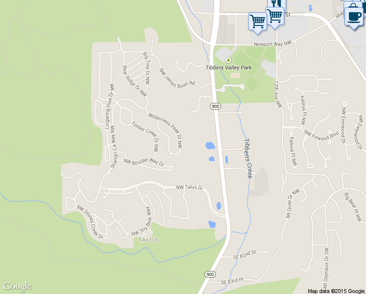 map of restaurants, bars, coffee shops, grocery stores, and more near 436 Wilderness Peak Dr NW in Issaquah