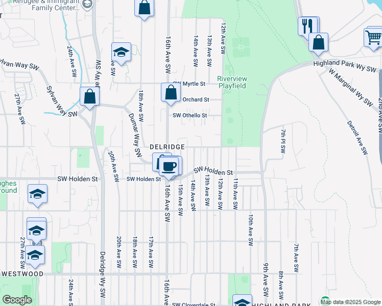 map of restaurants, bars, coffee shops, grocery stores, and more near 7511 14th Avenue Southwest in Seattle