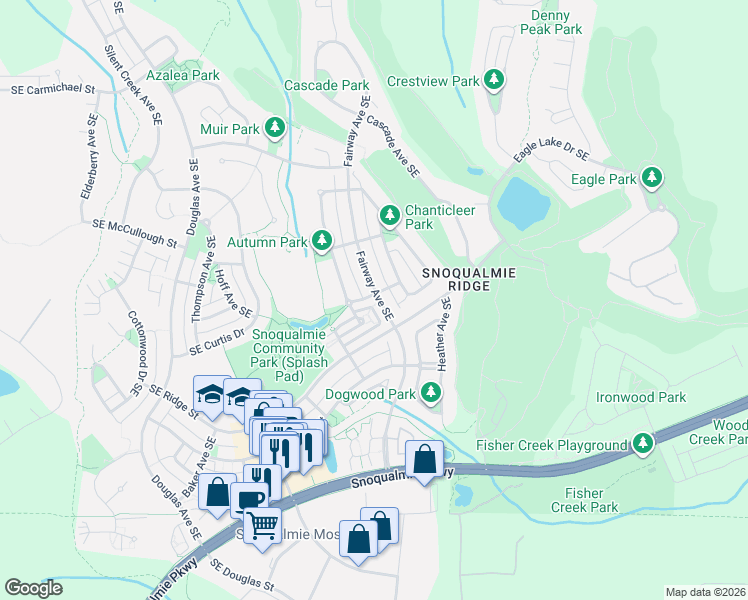 map of restaurants, bars, coffee shops, grocery stores, and more near 35310 Southeast Sequoia Place in Snoqualmie