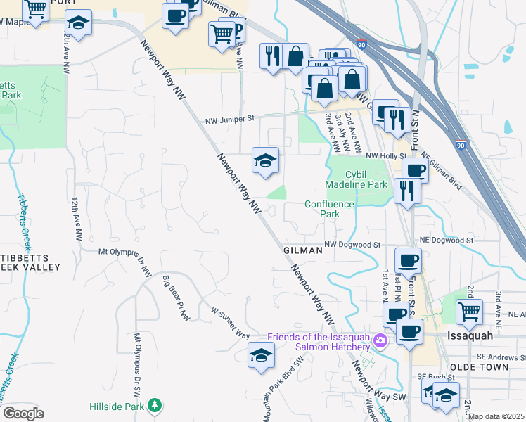 map of restaurants, bars, coffee shops, grocery stores, and more near 482 Newport Way Northwest in Issaquah