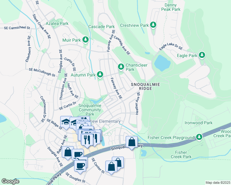 map of restaurants, bars, coffee shops, grocery stores, and more near 35306 Southeast Sequoia Place in Snoqualmie