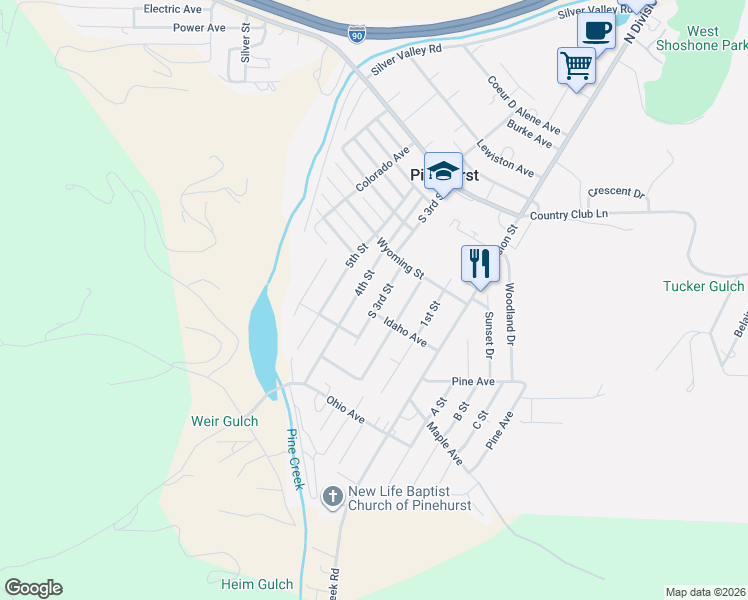map of restaurants, bars, coffee shops, grocery stores, and more near 405 4th Street in Pinehurst