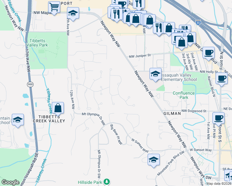map of restaurants, bars, coffee shops, grocery stores, and more near 475 Northwest Datewood Drive in Issaquah