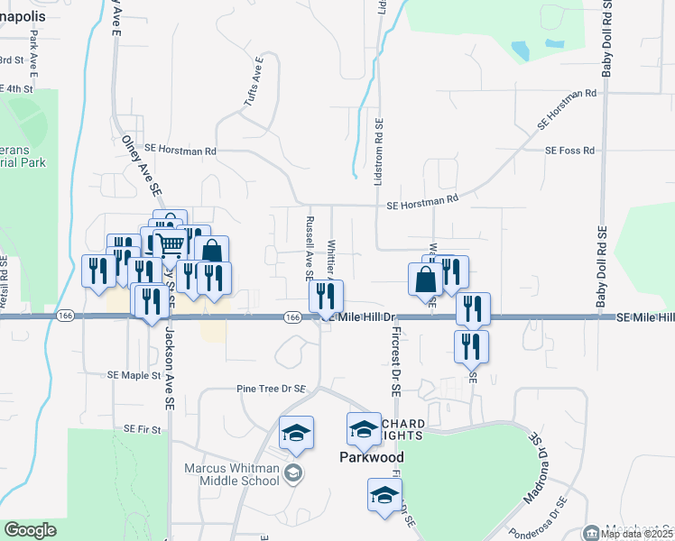 map of restaurants, bars, coffee shops, grocery stores, and more near 1419 Holmes Avenue Southeast in Port Orchard