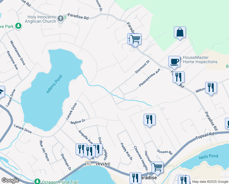 map of restaurants, bars, coffee shops, grocery stores, and more near 57 Stormont Street in Paradise