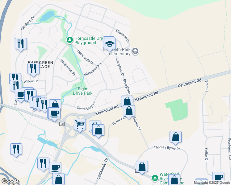 map of restaurants, bars, coffee shops, grocery stores, and more near 112 Canterbury Drive in Paradise
