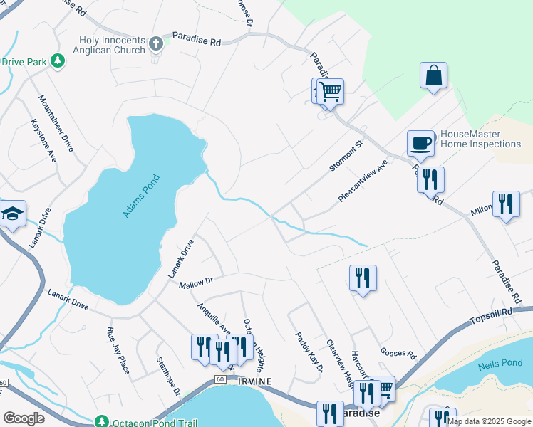 map of restaurants, bars, coffee shops, grocery stores, and more near 70 Stormont Street in Paradise