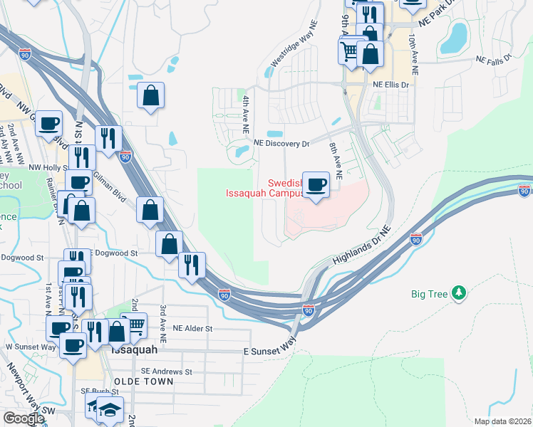 map of restaurants, bars, coffee shops, grocery stores, and more near 474 5th Avenue Northeast in Issaquah