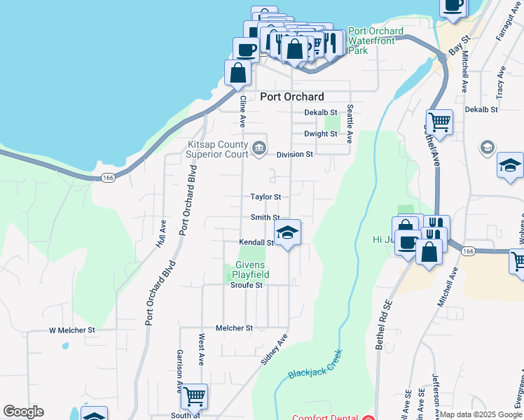 map of restaurants, bars, coffee shops, grocery stores, and more near 908 Austin Avenue in Port Orchard